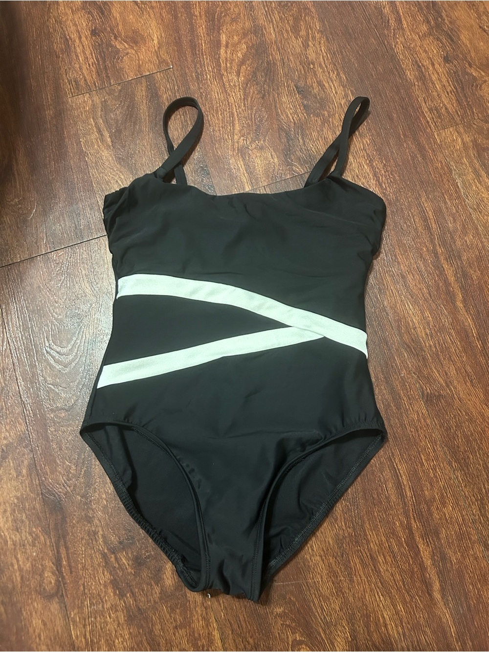 Miraclesuit Black One-Piece Swimsuit with White Diagonal Straps